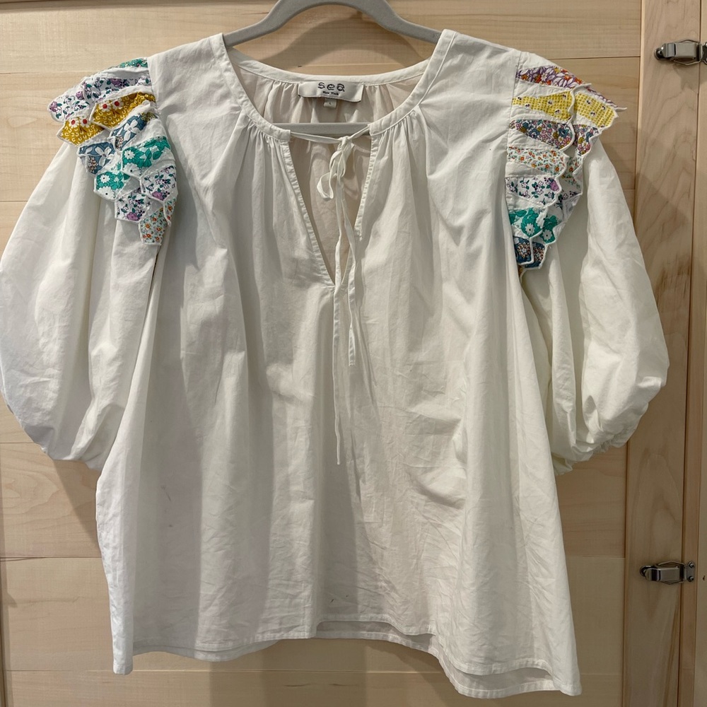 Sea New York White Blouse with Multicolor Accents
